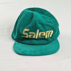 VTG Green Corduroy Yellow Embroidered Salem Trucker Hat Baseball Cap
